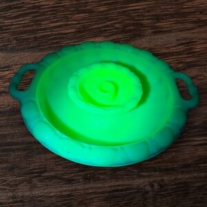 1930's Uranium Alacite by Aladdin Milk Glass/Custard Glass Console Bowl Set.